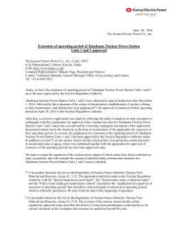 Extension of operating period of Takahama Nuclear Power Station
