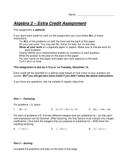 Algebra 2 – Extra Credit Assignment