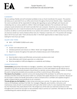 Equipt Aquatics, LLC 2017 EVENT COORDINATOR JOB