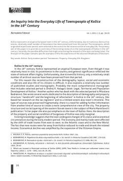 MESTO DEJINY An Inquiry into the Everyday Life of Townspeople of