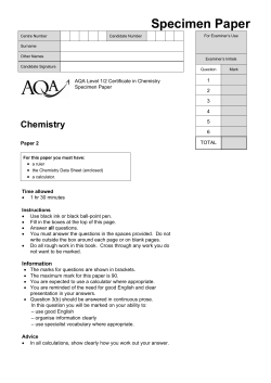 AQA Certificate Chemistry Specimen question paper Paper 2