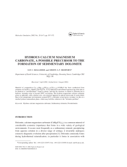 hydrous calcium magnesium carbonate, a possible precursor to the