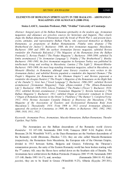 ELEMENTS OF ROMANIAN SPIRITUALITY IN THE BALKANS