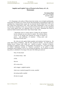 Implicit and Explicit Voice of Protest in the Poetry of A. K. Ramanujan