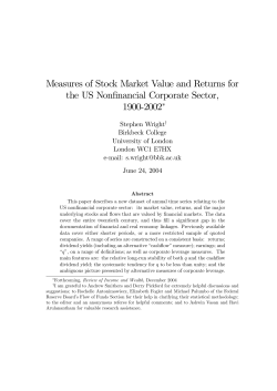 Measures of Stock Market Value and Returns for the US