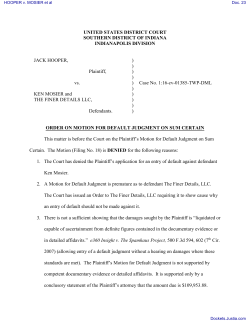 ORDER ON MOTION FOR DEFAULT JUDGMENT ON SUM CERTAIN
