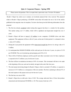 Quiz 2: Corporate Finance - Spring 1998