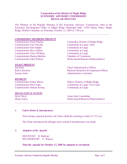 Corporation of the District of Maple Ridge ECONOMIC ADVISORY