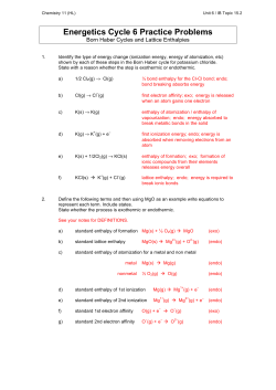 Energetics Cycle 6 Practice Problems ANSWERS March