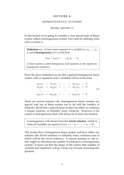 LECTURE 6: HOMOGENEOUS SYSTEMS Monday, September 12