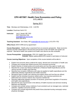 CPH 407/507: Health Care Economics and Policy