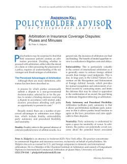 Arbitration in Insurance Coverage Disputes: Pluses and Minuses
