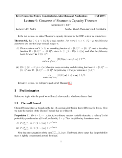 Lecture 9: Converse of Shannon`s Capacity Theorem 1 Preliminaries