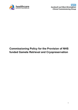 Commissioning Policy for the Provision of NHS funded Gamete