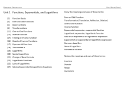 Unit 1 Functions, Exponentials, and Logarithms