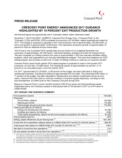 Crescent Point Energy Announces 2017 Guidance Highlighted by