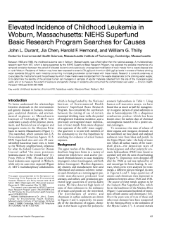 Elevated Incidence of Childhood Leukemia in Woburn, Massachusetts