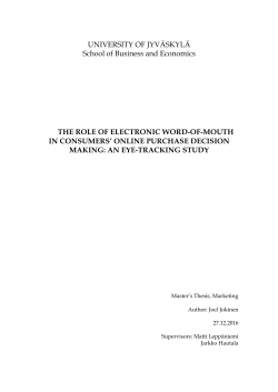 UNIVERSITY OF JYV&Auml;SKYL&Auml; School of Business and Economics