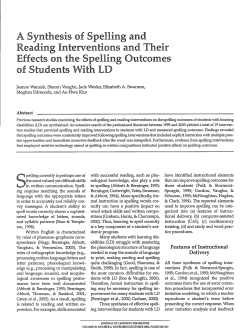 A Synthesis of Spelling and Reading Interventions and Their of