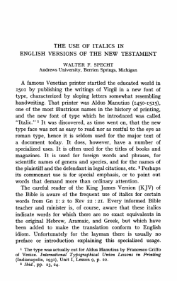 THE USE OF ITALICS IN ENGLISH VERSIONS OF THE NEW