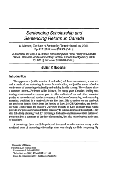 Sentencing Scholarship and Sentencing Reform in Canada