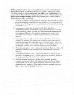 Enduring understandings: Unit 4 concerned the structures, chemical