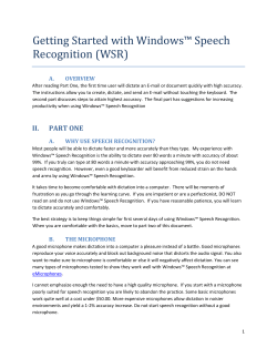 Getting Started With Windows&trade; Speech Recognition (WSR)