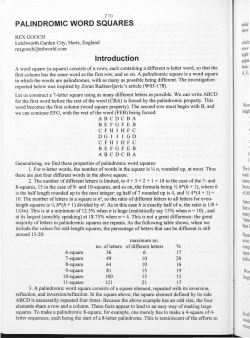 Palindromic Word Squares - Digital Commons @ Butler University