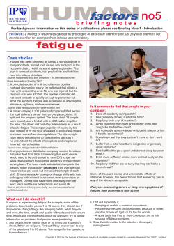 EI Human factors briefing notes resource pack: No. 5: Fatigue