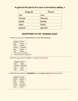 Singular Plural car cars house houses book books bird birds pencil