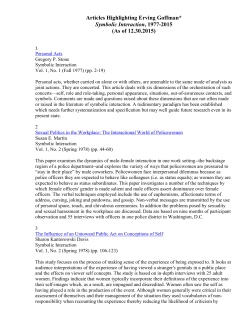 Articles Highlighting Erving Goffman* Symbolic Interaction, 1977