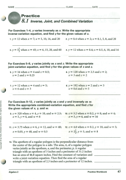 Practice 8.1 Inverse, Joint, and Combined Variation