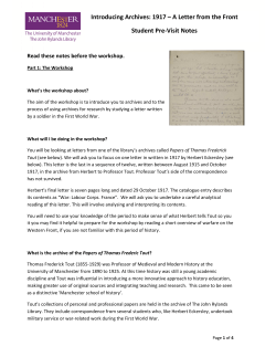 Student Pre visit Notes 1917 Letter