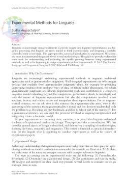 Experimental Methods for Linguists
