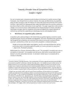Towards a Broader View of Competition Policy