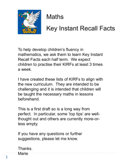 Maths Key Instant Recall Facts