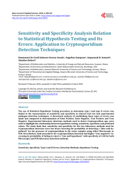 Sensitivity and Specificity Analysis Relation to Statistical Hypothesis