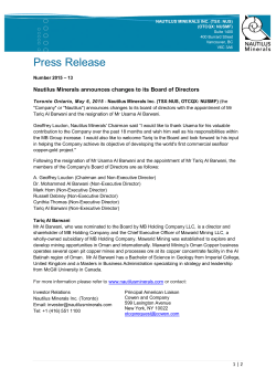 Press Release - Nautilus Minerals