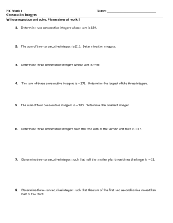 NC Math 1 Name: Consecutive Integers Write an equation and solve