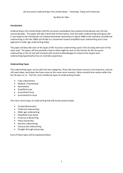 Life Insurance Underwriting in the United States &ndash; Yesterday, Today