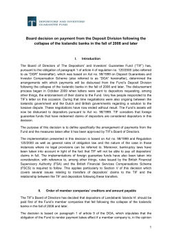 Board decision on payment from the Deposit Division following the