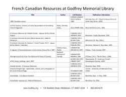 French Canadian Resources at Godfrey Memorial Library