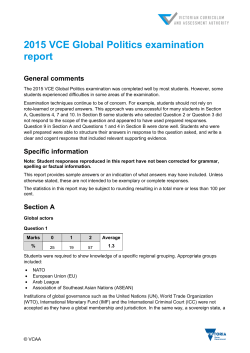 2015 VCE Global Politics examination report