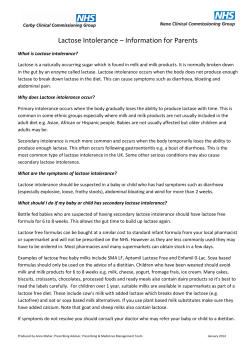 Lactose Intolerance – Information for Parents