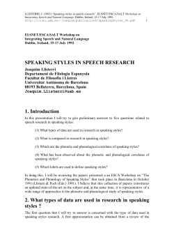 SPEAKING STYLES IN SPEECH RESEARCH 1. Introduction
