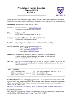 Principles of Human Genetics Biology 3592A Fall 2014