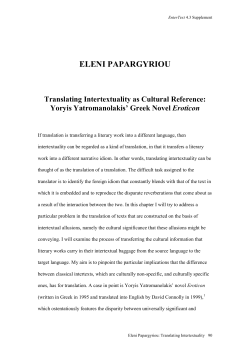 ELENI PAPARGYRIOU Translating Intertextuality as Cultural