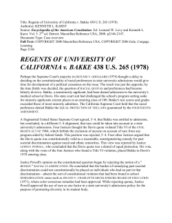 REGENTS OF UNIVERSITY OF CALIFORNIA v. BAKKE 438 U.S.