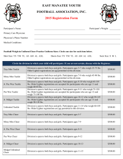 EAST MANATEE YOUTH FOOTBALL ASSOCIATION, INC. 2015