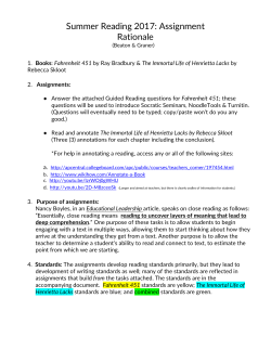 Summer Reading 2017: Assignment Rationale